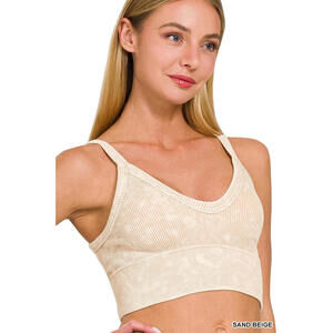 Washed Ribbed Seamless V-Neck Cropped Cami Zenana